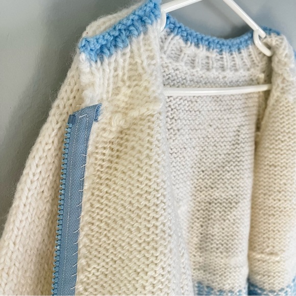 Handmade Knit Blue Bunny Rabbit Zip Up White Sweater Jacket Coat Child 4T 5T - Picture 4 of 13